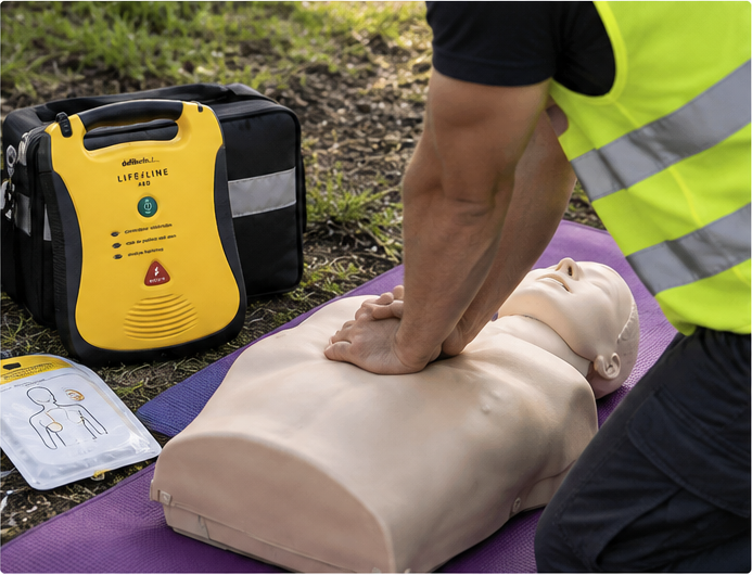 Reanimatie oefenen met een AED tijdens een EHBO-training